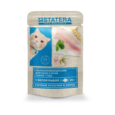 Полнорационный консервированный влажный премиальный корм Statera для взрослых кошек с белой рыбой в соусе (85 г)