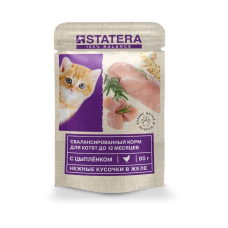 Полнорационный консервированный влажный премиальный корм Statera для котят с цыпленком в желе (85 г)