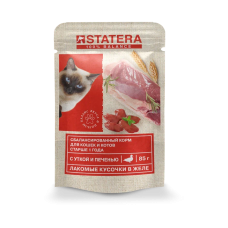 Полнорационный консервированный влажный премиальный корм Statera для взрослых кошек с уткой и печенью в желе (85 г)