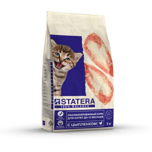 Сбалансированный премиальный сухой корм Statera для котят до 12 месяцев с цыпленком (3 кг)