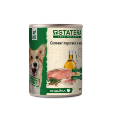Полнорационный консервированный влажный премиум корм Satatera для собак - сочные кусочки в желе с индейкой (400 г)