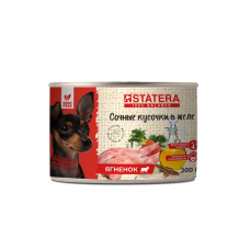 Полнорационный консервированный влажный премиум корм Satatera для собак - сочные кусочки в желе с ягненком (200 г)