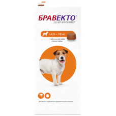 Бравекто Intervet жевательная таблетка для собак 4,5-10кг 250мг против блох и клещей (упаковка 1 шт)