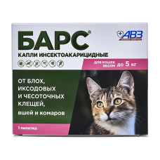 Барс капли, для кошек до 5 кг инсектоакарицидные, уп. 1 пипетка