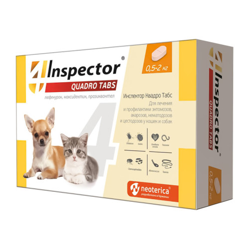 Inspector Quadro TABS, таблетки для собак и кошек 0.5-2 кг, уп. 4 таблетки
