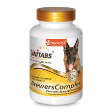 Юнитабс, БреверсКомплекс Q10 витамины с пивными дрожжами для крупных собак, уп. 100 таблеток