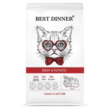 Бест Диннер Adult & Kitten сухой корм для котят с 1 месяца и кошек, говядина и картофель, 10 кг