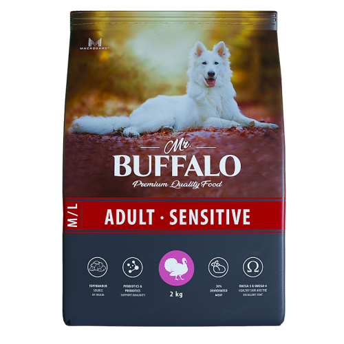 Mr.Buffalo  Сухой корм для взрослых собак средних и крупных пород с чувствительным пищеварением, с индейкой, 2 кг