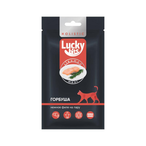 Лакомство для кошек Lucky bits нежное филе горбуши, приготовленное на пару, 25 г