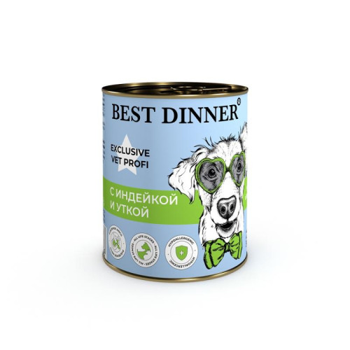 Бест Диннер консервы для собак Hypoallergenic Exclusive Vet Profi, с индейкой и уткой, 340 г
