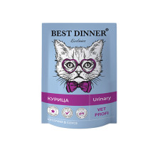 Бест Диннер паучи для кошек Exclusive Vet Profi Urinary кусочки в соусе с курицей, 85 г