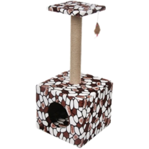 Когтеточка Столбик куб с площадкой и игрушкой, 35*30*85 см