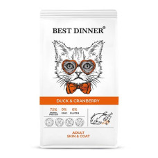 Бест Диннер Adult Cat сухой корм для кошек для ухода за кожей и шерстью, утка и клюква, 10 кг