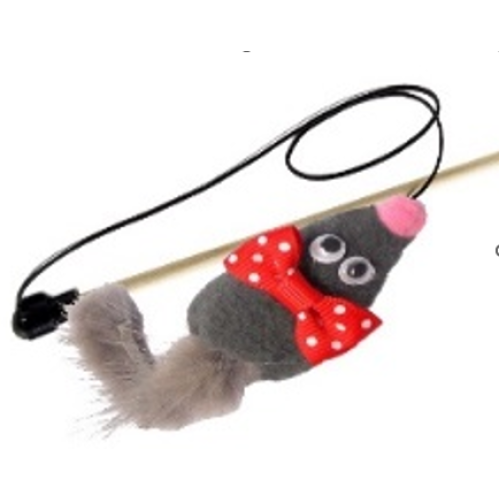 Дразнилка-удочка GoSi для кошек Мышь Микки с норковым хвостом, 50 см