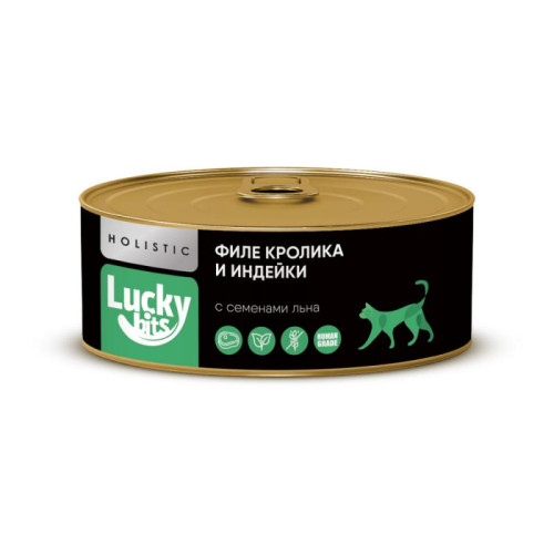 Консервы для кошек Lucky bits филе кролика и индейки с семенами льна, 100 г