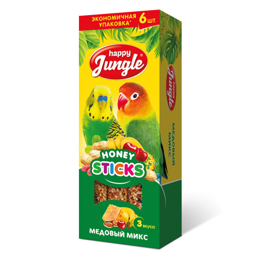 Палочки Happy Jungle для птиц медовый микс, 6 шт.