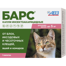 БАРС капли инсектоакарицидные для кошек до 5 кг, 0,5 мл, 1 пипетка