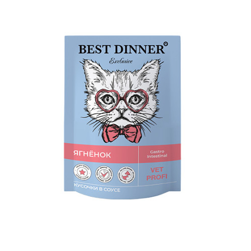 Бест Диннер Пауч Exclusive Vet Profi Gastro Intestinal для взрослых кошек, кусочки в соусе, с ягненком, 85 г