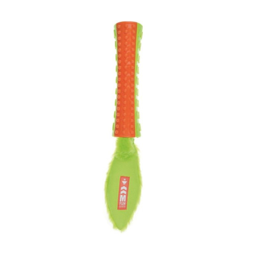 M-PETS Игрушка для собак палка-пищалка с хвостом ON/OFF FUNSTY, цвет оранжевый с зеленым