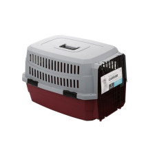 M-PETS Контейнер-переноска для животных до 16 кг, цвет бордовый с серым, 68х47,6х42 см