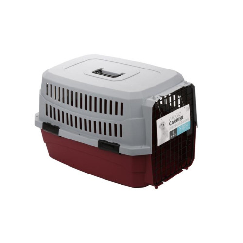 M-PETS Контейнер-переноска для животных до 16 кг, цвет бордовый с серым, 68х47,6х42 см