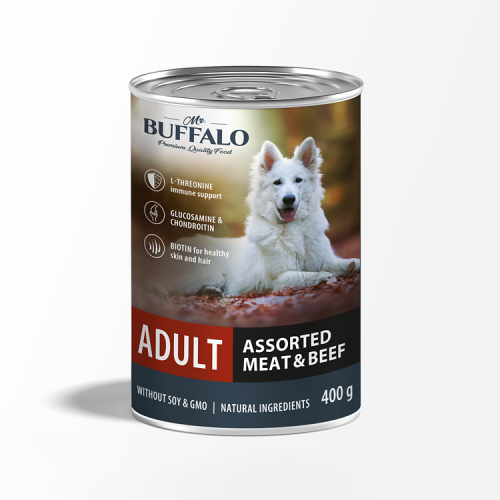 Mr.Buffalo Влажный корм консервы для собак, мясное ассорти с говядиной, 400 г