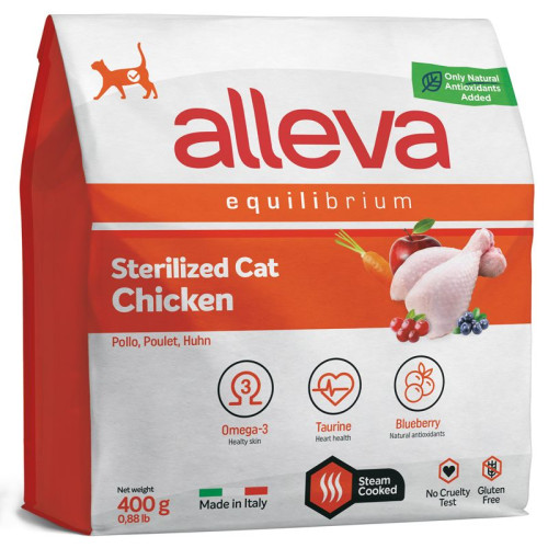 Корм  Аллева Эквилибриум для кастрированных котов и стерилизованных кошек, с курицей, 0,4 кг