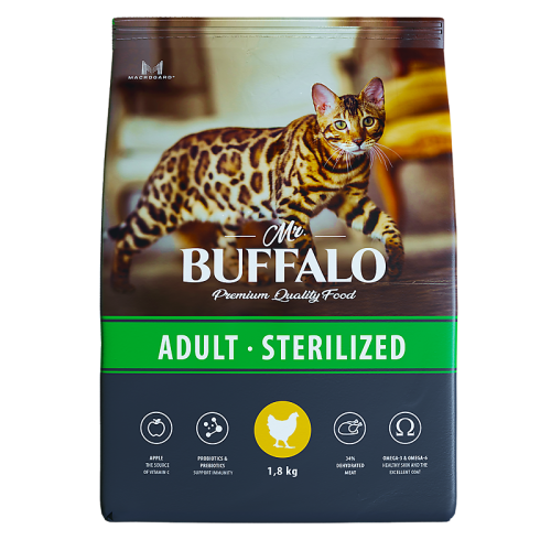 Mr.Buffalo Сухой корм для стерилизованных кошек, с курицей, 1,8 кг 