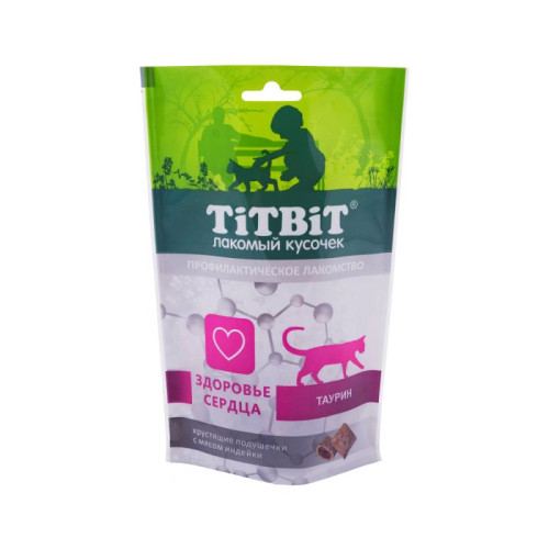 Хрустящие подушечки TitBit для кошек с мясом индейки для здоровья сердца, 60 г