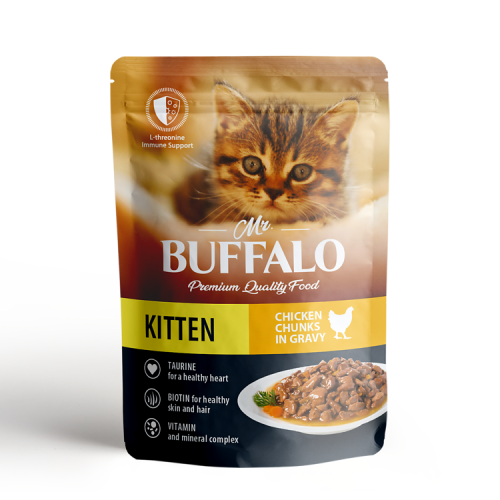 Mr.Buffalo Влажный корм пауч для котят, нежный цыпленок в соусе, 85 г