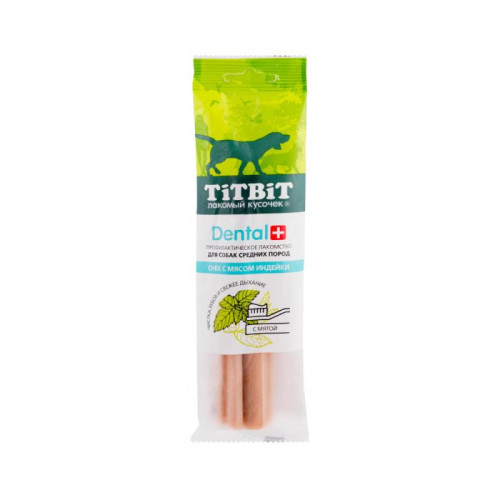 Снек TitBit Дентал+ с мясом индейки для собак средних пород, 85 г