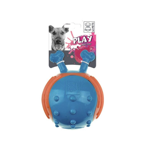 M-PETS Игрушка мяч с рожками для собак, 17 см, цвет синий/оранжевый
