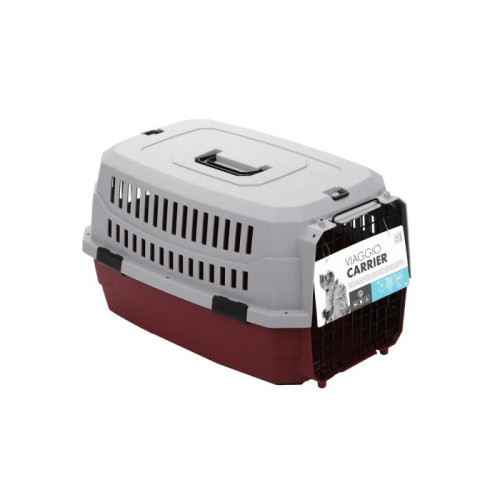 M-PETS Контейнер-переноска для животных до 11 кг, цвет бордовый с серым, 58,4х38,7х33 см