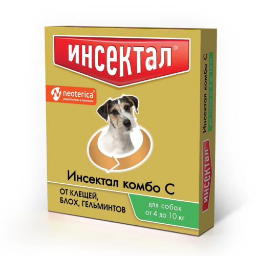ИНСЕКТАЛ Комбо капли от клещей, блох и гельминтов, для собак, 4-10 кг 1мл