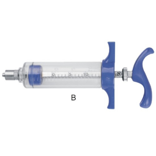 Шприц нейлон 20мл с мет.стержнем, пластик.ручка (с упором для пальцев)