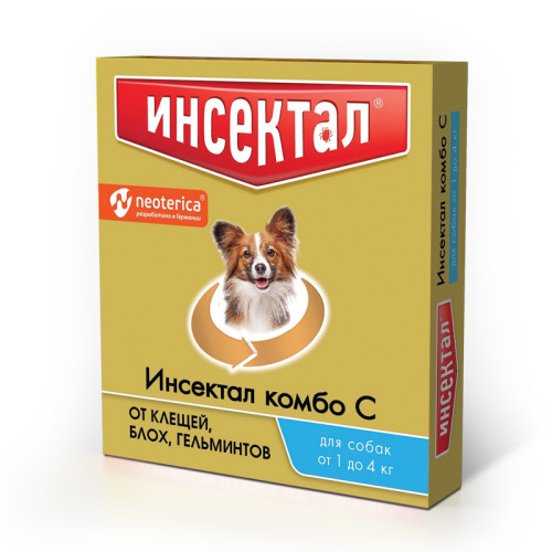ИНСЕКТАЛ Комбо капли от клещей, блох и гельминтов, для собак, 1-4 кг 0,4мл