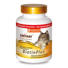 ЮНИТАБС BiotinPlus с Q10 Витамины для кошек 200таб. U3012