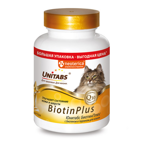 ЮНИТАБС BiotinPlus с Q10 Витамины для кошек 200таб. U3012
