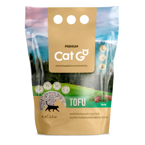 Наполнитель Cat Go TOFU для кошачьего туалета, комкующийся, растительный, хвоя, 2,5 кг (6 л)