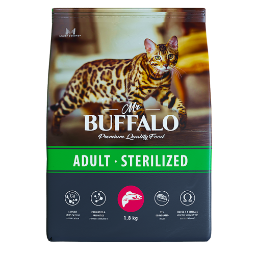 Mr.Buffalo Сухой корм для стерилизованных кошек, с лососем, 1,8 кг