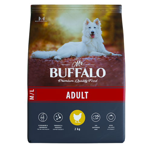 Mr.Buffalo Сухой корм для взрослых собак средних и крупных пород, с курицей, 2 кг