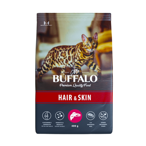 Mr.Buffalo Сухой корм для взрослых кошек, для здоровой кожи и красивой шерсти, с лососем, 400 г