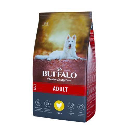 Mr.Buffalo Сухой корм для взрослых собак средних и крупных пород с курицей, 14кг