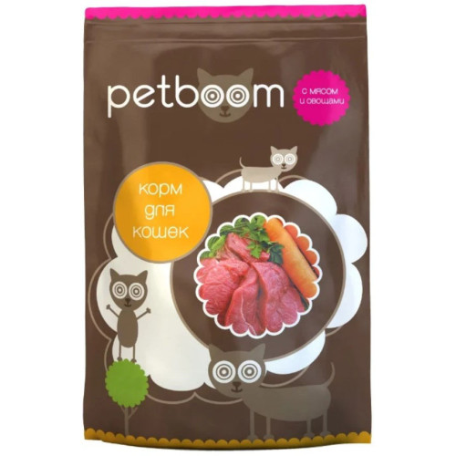 Корм сухой для взрослых кошек с мясом и овощами Petboom, 10 кг