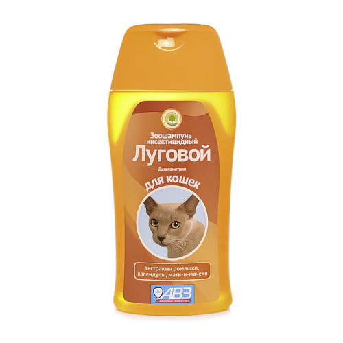 Луговой, для кошек, зоошампунь инсектицидный, фл. 180 мл