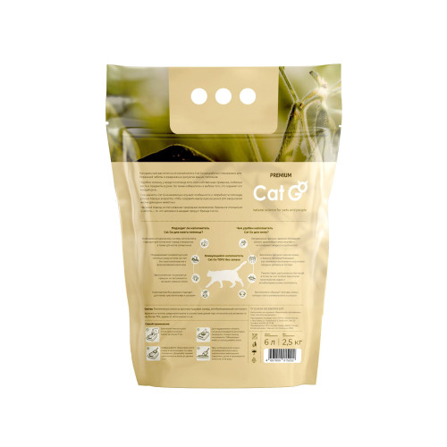 Наполнитель д/кош.туалета Cat Go TOFU Комкующийся ТОФУ Без запаха 6л (2,5кг)