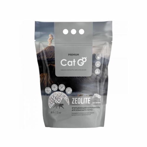 Наполнитель д/кош.туалета Cat Go ZEOLITE Впитывающий ЦЕОЛИТ Без запаха 6л (3кг)