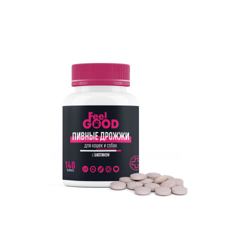 FeelGOOD Пивные дрожжи с биотином и чесноком для кошек и собак, 140 табл.