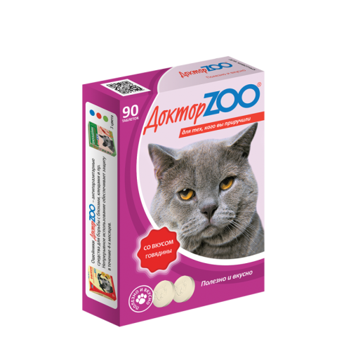 Доктор Зоо д/кош.мультивитаминное лакомство с говядиной 90 таб.