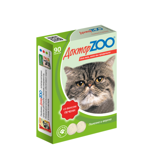 Доктор Зоо д/кош.мультивитаминное лакомство с печенью 90 таб.